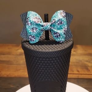 Starbucks Green and Black Bow Straw Topper